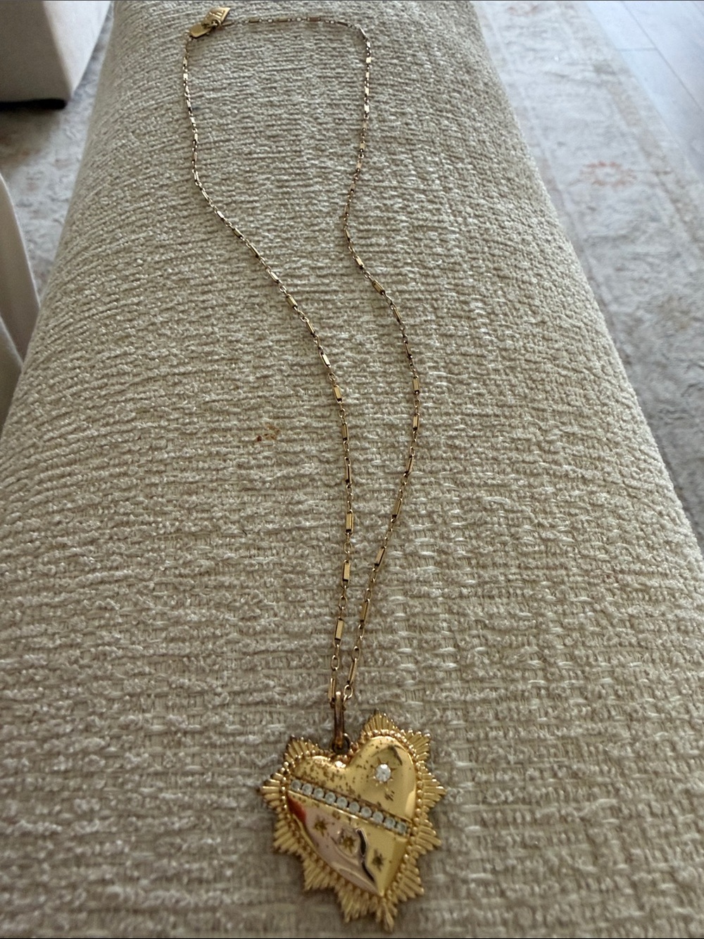 Gold Heart Locket Necklace with Crystal and Enamel Detail - Women's Jewelry
